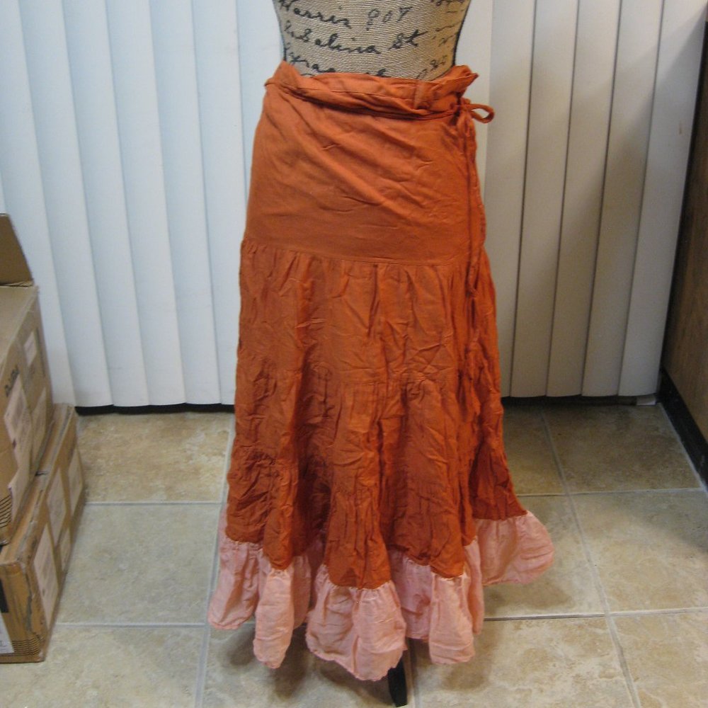 NWT Sassi's orange peasant maxi skirt OS one size